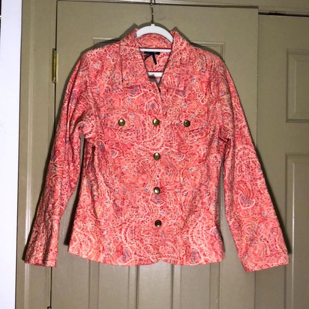 Stretchy coral with light blue details Analogy xl jacket.